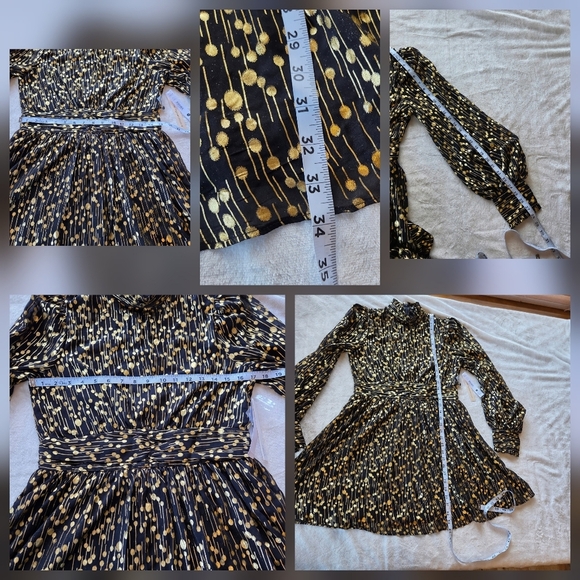 AQUA Mock Neck Gold Foil Mini Dress Medium - Picture 13 of 14